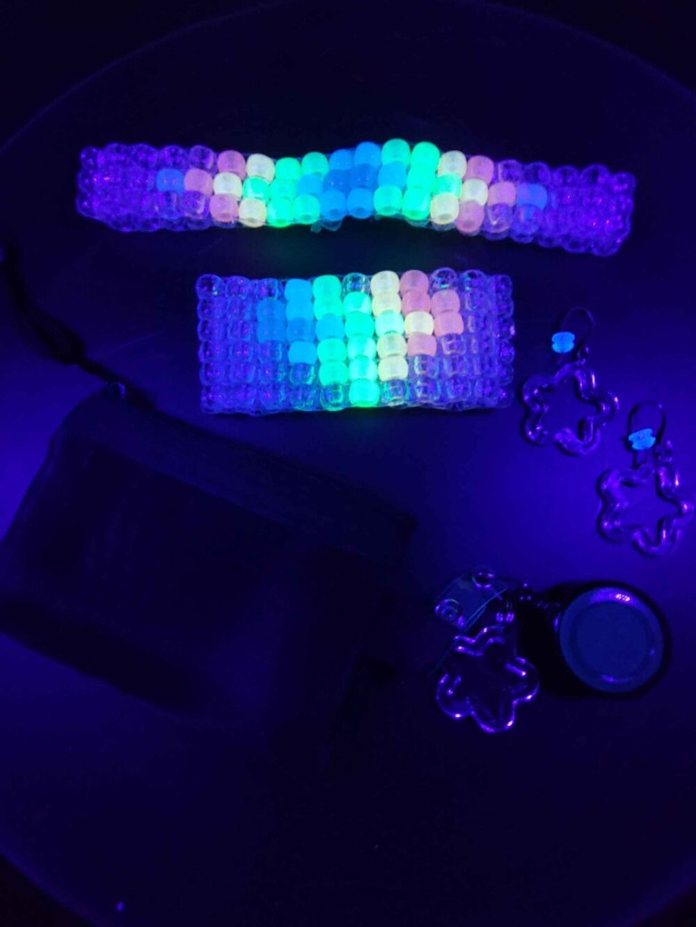 Rave 5pc glow Rainbow choker cuff wallet bag earrings (kandi 3 of hearts)